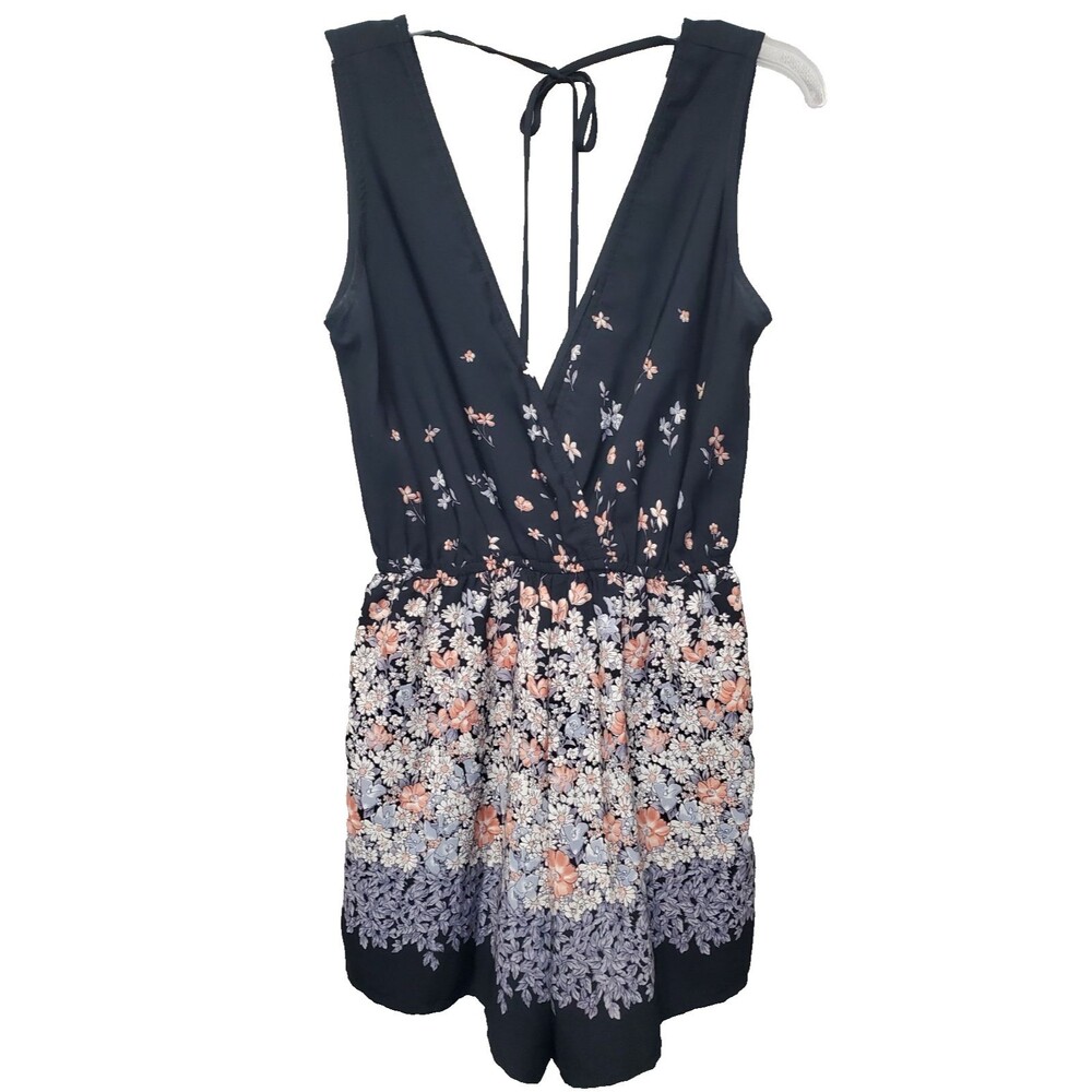 Illa Illa Sleeveless Floral Print Elastic Waist Tie-Back Romper Size Small